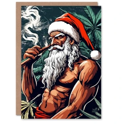 Image of Artery8 Fit Rastafarian Santa Claus Conceptual Art Blank For Him Or Her Xmas Festive Christmas Card