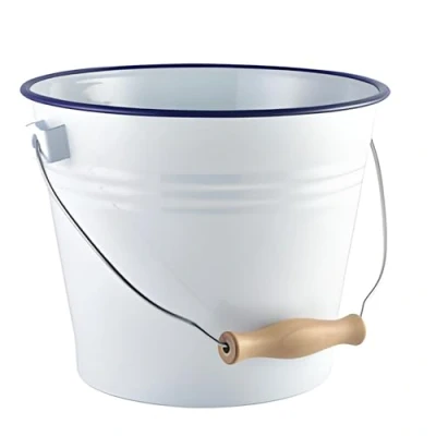 Image of Enamel Bucket White with Blue Rim 22cm Beer Bucket, Enamelware