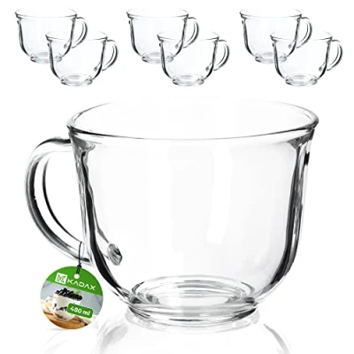 Image of KADAX Tea Glasses with Handle, 480ml Glass Cup Set, Dishwasher Safe Coffee Glasses, Hot and Cold Drinks, Mugs, Juice Cups (480ml/6 Pack)
