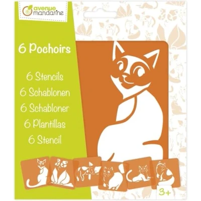Image of Avenue Mandarine Ref PO009C Stencil Set Cat Designs 6 Stencils Per Pack, Translucent for Easy Placement, Compatible with Felt Tips, Pencils, Paint &amp; More