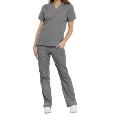 Image of Cherokee Women Woman Scrub Top Originals Medical Clothing With Pockets V Neck WWE4700 Grey XXS