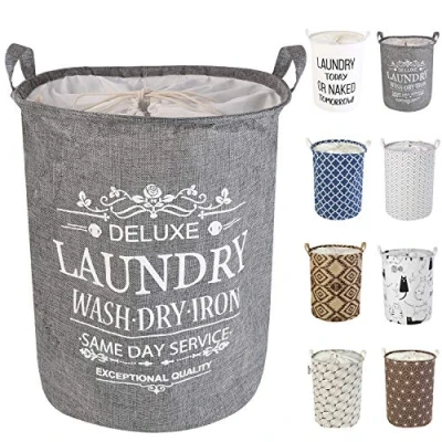 Image of LessMo 17.7&quot; Laundry Basket, Foldable Basket Storage Sorter, Drawstring Waterproof Closure for Dust proof, Room, Large Cotton and Linen Fabric
