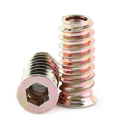 Image of 20Pcs Carbon Steel Hex Socket Drive Insert Nuts Zinc Plated Head Nut Threaded for Wood Furniture