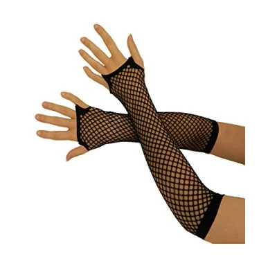 Image of Yummy Bee Fingerless Gloves Women Fishnet Black Red Rainbow Long Short (Black, Long)