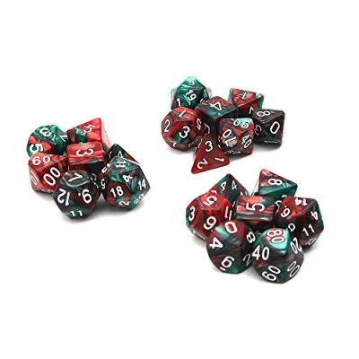Image of DollaTek Polyhedral dice Set Table Games 3 Sets x 7 (21 Pieces) Die Series D20 D12 D10 D8 D6 D4 DND RPG MTG Double Colors One Piece (Red and Green)