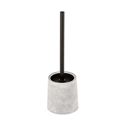 Image of WENKO Villena Toilet Brush Holder, Concrete Rustproof stainless steel, Gray, 11,5 x 38 cm