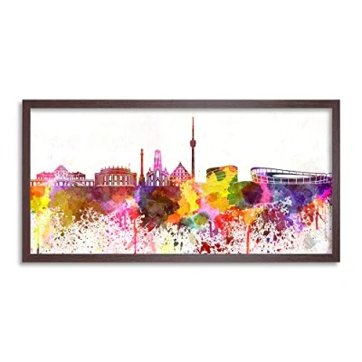 Image of Wee Blue Coo Stuttgart Skyline Paint Splash Cityscape Long Panel Framed Wall Art Print