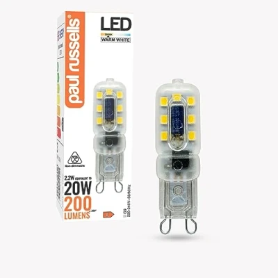 Image of paul russells G9 LED Bulbs, 2.2W, Warm White 3000K,200LM, Equivalent to 20W Halogen Non Dimmable, Energy Saving Bi Pin Capsule Bulb, for Home Lighting Chandelier Lamp Decor 1 Pack