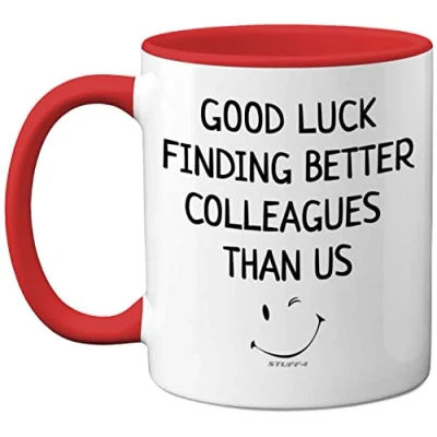 Image of Leaving Gifts for Colleagues Women Men, Good Luck Finding Better Than Us Coffee Mug Cup, 11oz Red Handle Ceramic Mugs Dishwasher Safe, New Job Gifts, Presents