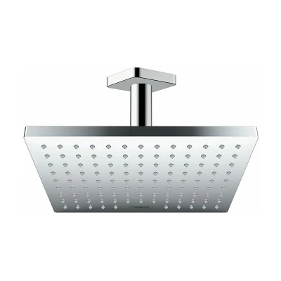 Image of Hansgrohe Vernis Shape Bathroom Shower Rainfall Drencher Head Ceiling Mounted EcoSmart Chrome Square Adjustable Modern