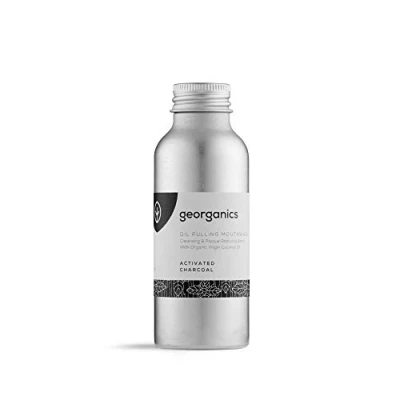 Image of Georganics Whitening Oil Pulling Mouthwash Activated Charcoal Plaque Reducing Coconut Blend 100% Natural Ingredients SLS, Glycerine &amp; Fluoride Free Organic, Vegan, Cruelty 100ml