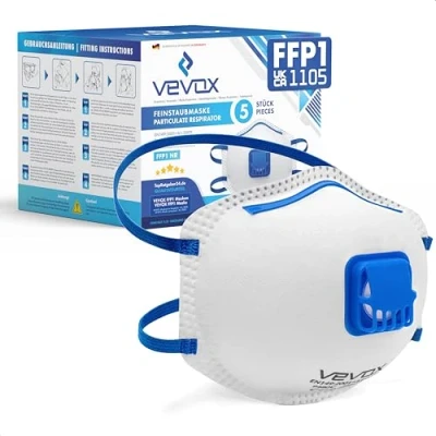 Image of VEVOX® Respirators FFP3, FFP2 or FFP1 sets of 5, 10, 20 5000 with comfort sealing respirator face mask ffp3/ffp2/ffp1 valved facemasks dust valve