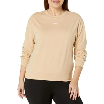 Image of HUGO Men&#039;s Center Logo Relaxed Fit Jersey Sweatshirt, Safari Sand, XS
