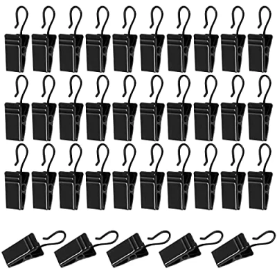 Image of 50 Pcs Stainless Steel Curtain Clips with Hooks, Metal Hanging Small Shower Hooks Hanger for Photos Home Decoration Party Wire Holder Art Craft Display (Black)