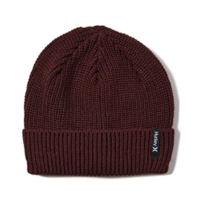Image of Hurley Men&#039;s M Max Cuff 2.0 Beanie Cold Weather hat, Burgundy, One Size