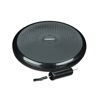 Image of Relaxdays Balance Disc, 33 cm Stability Wobble Cushion with Air Pump, Pillow Nubs, Fitness Board, Black