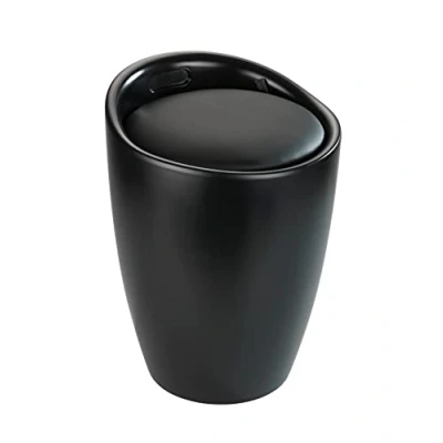 Image of WENKO Candy Bath Stool with Removable Laundry Bag, Plastic (ABS), Black, Ø 36 x 50,5 cm