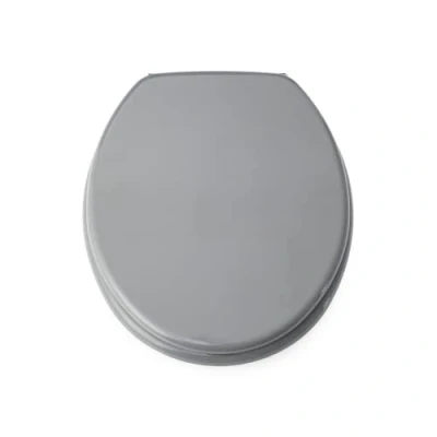 Image of Blue Canyon Wooden Toilet Seat with Non Slip Bumpers &amp; Heavy Duty Stainless Steel Hinges Ensures No Rust Round Comfortable Bathroom High Gloss Finish (Grey)