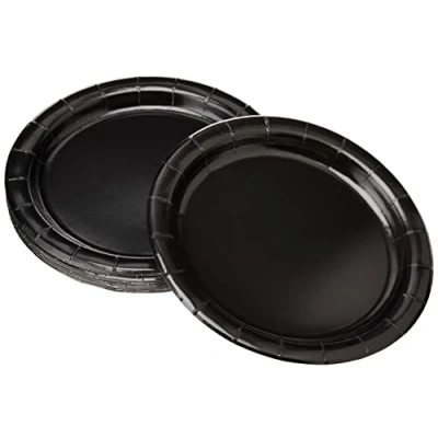 Image of Black Solid Round Paper Dessert Plates (17cm) 20 Count Vibrant for Parties and Events, Perfect Appetizers, Snacks, Desserts