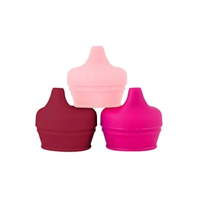 Image of Boon Snug Silicone Sippy Cup Lids Convert Any Kids Cups or Toddler into Soft Spout Feeding Supplies and Travel Essentials Pink 3 Count
