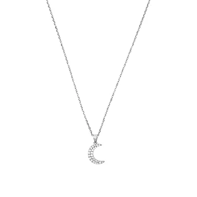 Image of Amor necklace with pendant 925 sterling silver ladies necklace, cubic zirconia synth, 42+3 cm, silver, moon, Comes in jewelry gift box, 2012826
