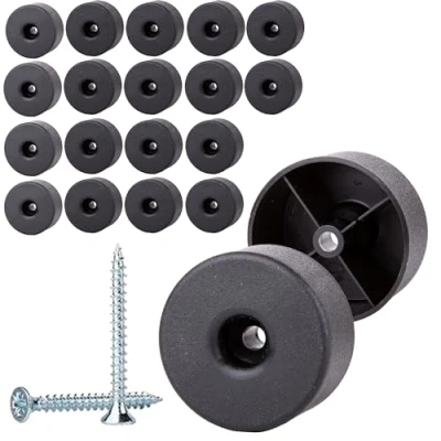 Image of SKIR&#039;CO 20 pcs, Black Plastic Round Furniture Legs, 50 mm Diameter, Height 25 mm, Feet, Screws Included