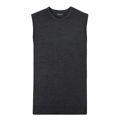 Image of Russell Athletic Collection Mens V Neck Sleevless Knitted Pullover Top / Jumper (Charcoal Marl) Size X Small