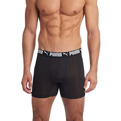 Image of Puma Men&#039;s 3 Pack Athletic Fit Boxer Briefs, Black, L