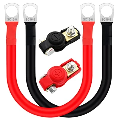 Image of HuaLiSiJi Battery Inverter Cable 5AWG 16mm² M8 Leads 12V 24V Heavy Duty Connection for Auto, Truck, Solar, Marine, Motorcycle (50cm+2BT)