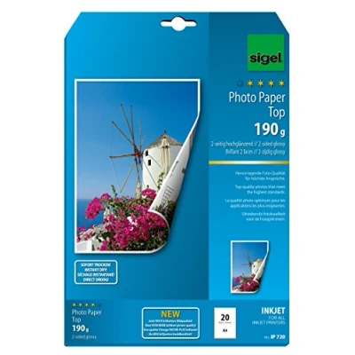 Image of SIGEL IP720 InkJet Top Photo Paper, two sided glossy, White, for double printouts, 190 gsm, A4, 20 sheets
