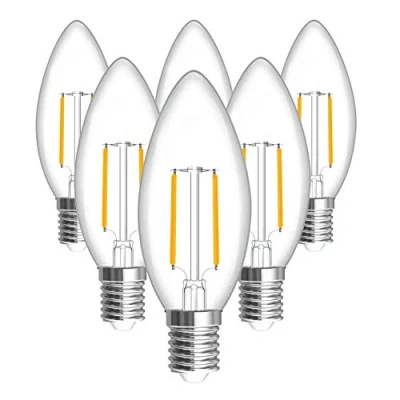 Image of SINCELIGHT LED Filament Retro Light Bulb with E14 Base, Vintage Candle Shape, 3W(250lm) Equivalent to 25W, Warm White(2700K), Pack of 6