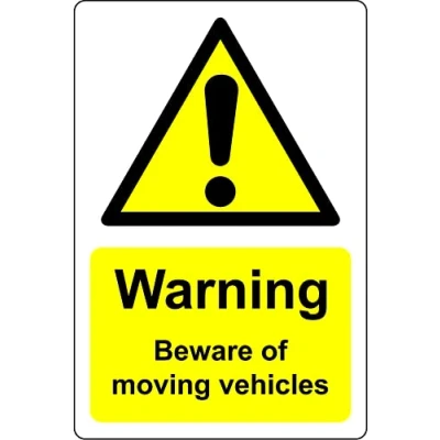 Image of Warning beware moving vehicles Safety sign 1mm Plastic (400mm x 300mm)
