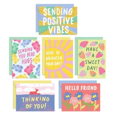 Image of S&amp;O Fun Thinking of You Cards with Envelopes Colorful Card Pack 24 Box Blank Inside Encouragement Bulk Boxed Greeting Assorted Designs