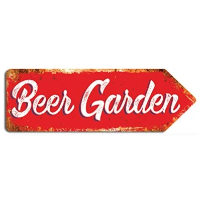 Image of wtf Beer Garden Metal Wall Sign Arrow Plaque Art Inspirational (Red)