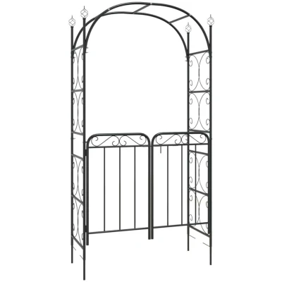 Image of vidaXL Garden Arch with Gate Black 108x45x235 cm Steel