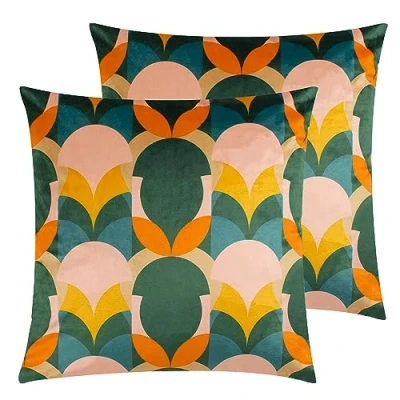 Image of Heya Home Raeya Feather Filled Cushions Twin Pack, Peach/Pine, 45 x 45cm