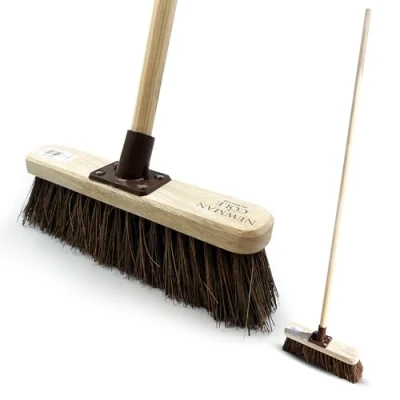 Image of 12 Garden Broom Outdoor with Durable Support Bracket Yard Brush Heavy Duty 120 cm Wooden Handle Natural Stiff Bassine Hard Bristle Sweeping