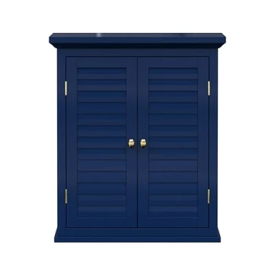 Image of Teamson Home Glancy Removable Two Door Wall Cabinet with Faux Louvered Doors, Navy