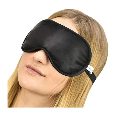 Image of Jasmine Silk 100% Pure Filled Eye Mask/Sleeping Mask Sleep with Ajustable Comfortable Strap (Black)