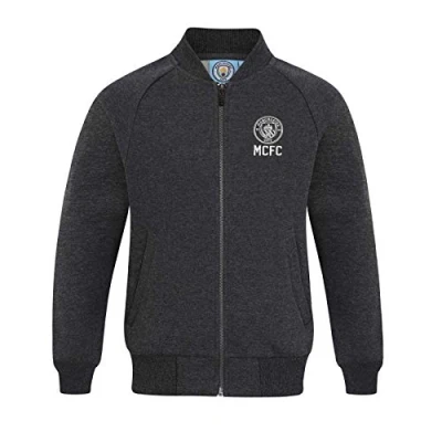 Image of MANCHESTER CITY FC Official Gift Boys Retro Varsity Baseball Jacket 2 3 Years Charcoal Grey