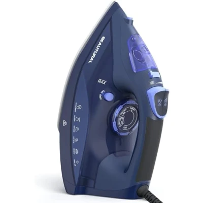 Image of BEAUTURAL 2800W Steam Iron for Clothes with Precision Thermostat Dial, Ceramic Coated Soleplate, 3 Way Auto Off, Self Cleaning, Anti Calcium, Drip Blue