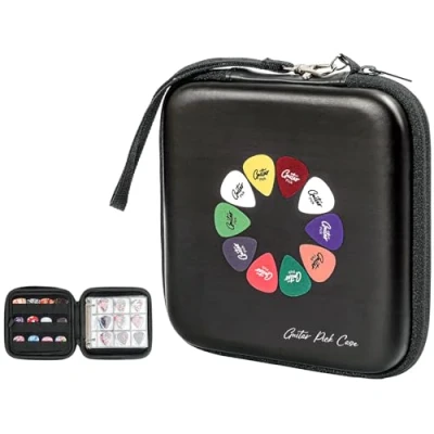 Image of ProCase Guitar Pick Hard Case Storage Box, 84 Pockets Collector Book Holder for Collectors Black, black