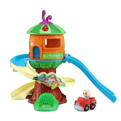 Image of VTech Toot Drivers CoComelon Tree House Track Set, Vehicle Playset for Kids, Lights, Songs from Official CoComelon, Includes JJ&#039;s Off Roader Car Suitable 1, 2, 3, 4 + Years, English Version