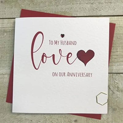 Image of WHITE COTTON CARDS HUSBAND RED LOVE HEART ANNIVERSARY CARD, HANDMADE (S164)