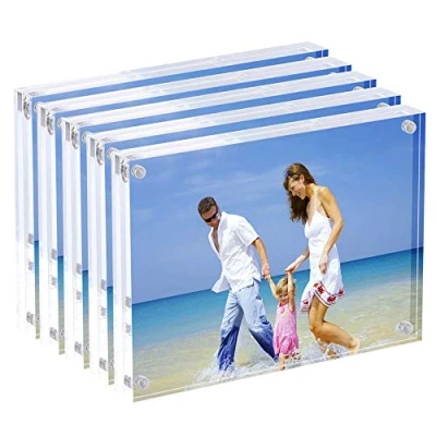 Image of Acrylic Photo Frames 15x20 cm (6x8 inch), Magnetic Block Picture Frame, Desktop Frameless Photograph Display Set of 5