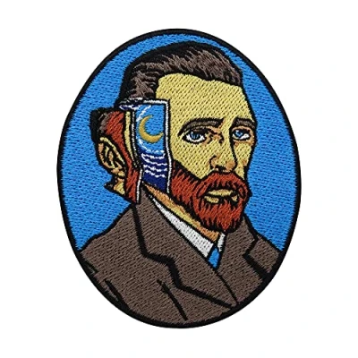 Image of Vincent Van Gogh Iron on Patch Art Embroidery Patch, Starry Night ironable Moon Badges Finally Home