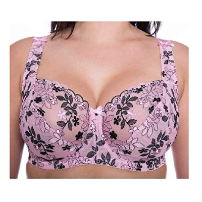 Image of Gem Women&#039;s Full Cup Lace Embroidered Plus Size Underwired Bra (Pink Black, 40D)