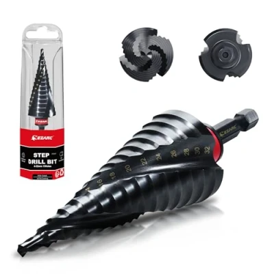 Image of EZARC Step Drill Bit for Metal, M35 Cobalt Spiral Flute Unibit (4 32mm) Wear Resistant AlTiN Coated, 1/4&quot; Hex Shank Stainless Steel, Aluminum, Plastic