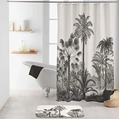 Image of Douceur d&#039;Intérieur COCOTY Shower Curtain with Hooks, Polyester, Multicoloured, 180 L x 200 H cm (1 Panneaux)