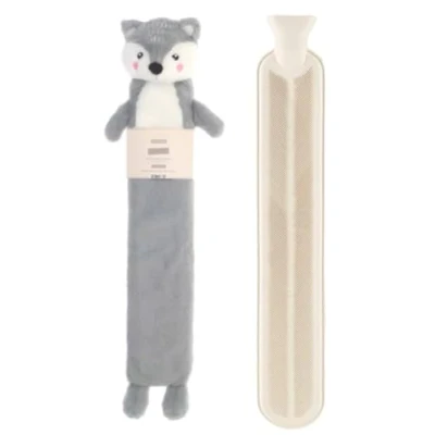 Image of Hot Water Bottle Long with Cover 2 Litre Fluffy Faux Fur Fleece Durable Winter Warm Natural Rubber Pain Relief Therapy Waist &amp; Neck Adults and Kids (Fox)